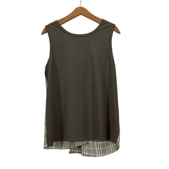 Doe & Rae Olive Tank Top with Plaid Detail - Picture 10 of 10